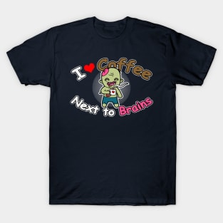 Cute Funny Coffee LovingCute  Zombie Brains Gift For Coffee Lovers T-Shirt